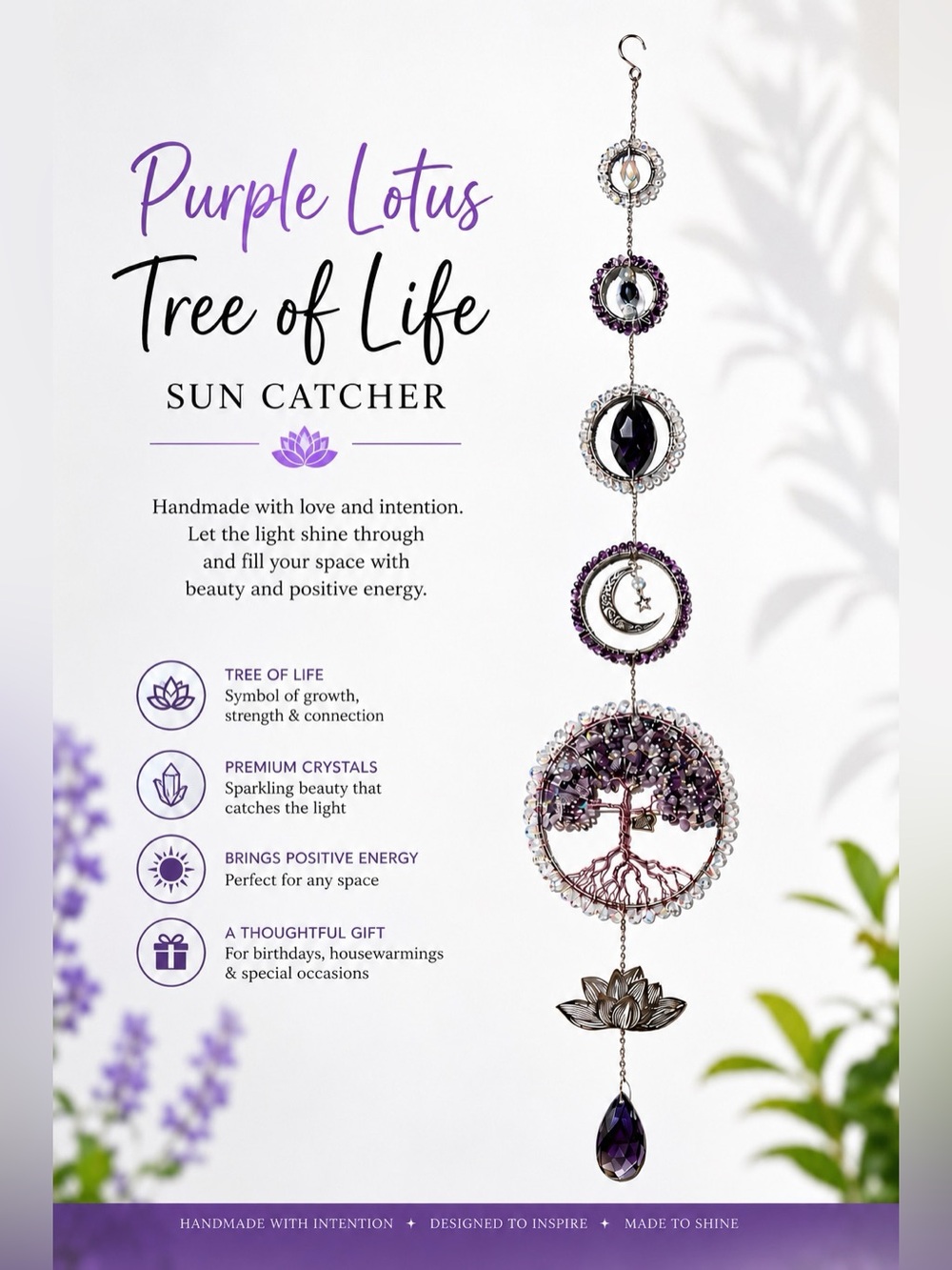 Purple Lotus Crystal Tree of Life Sun Catcher